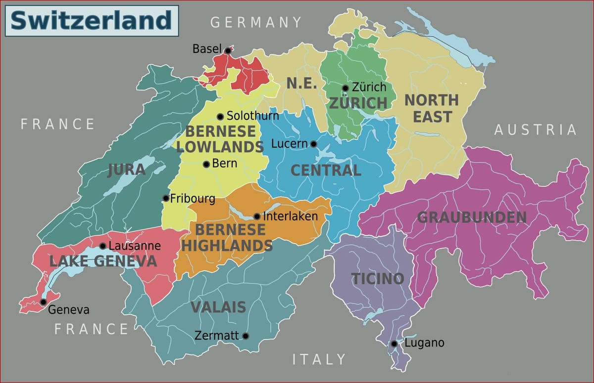 карта на јужна швајцарија