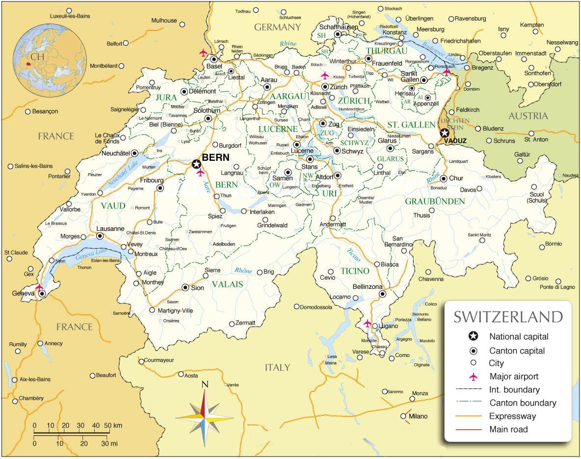 меѓународниот аеродром во швајцарија мапа