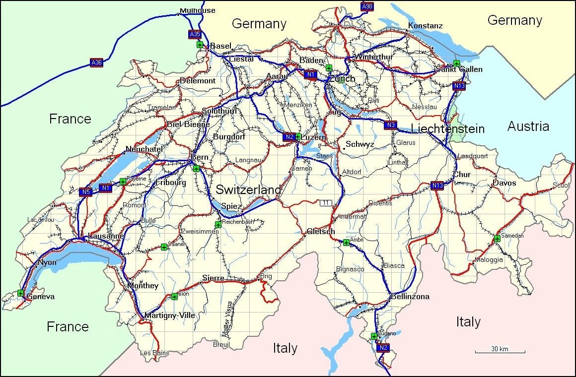 карта на швајцарија планините