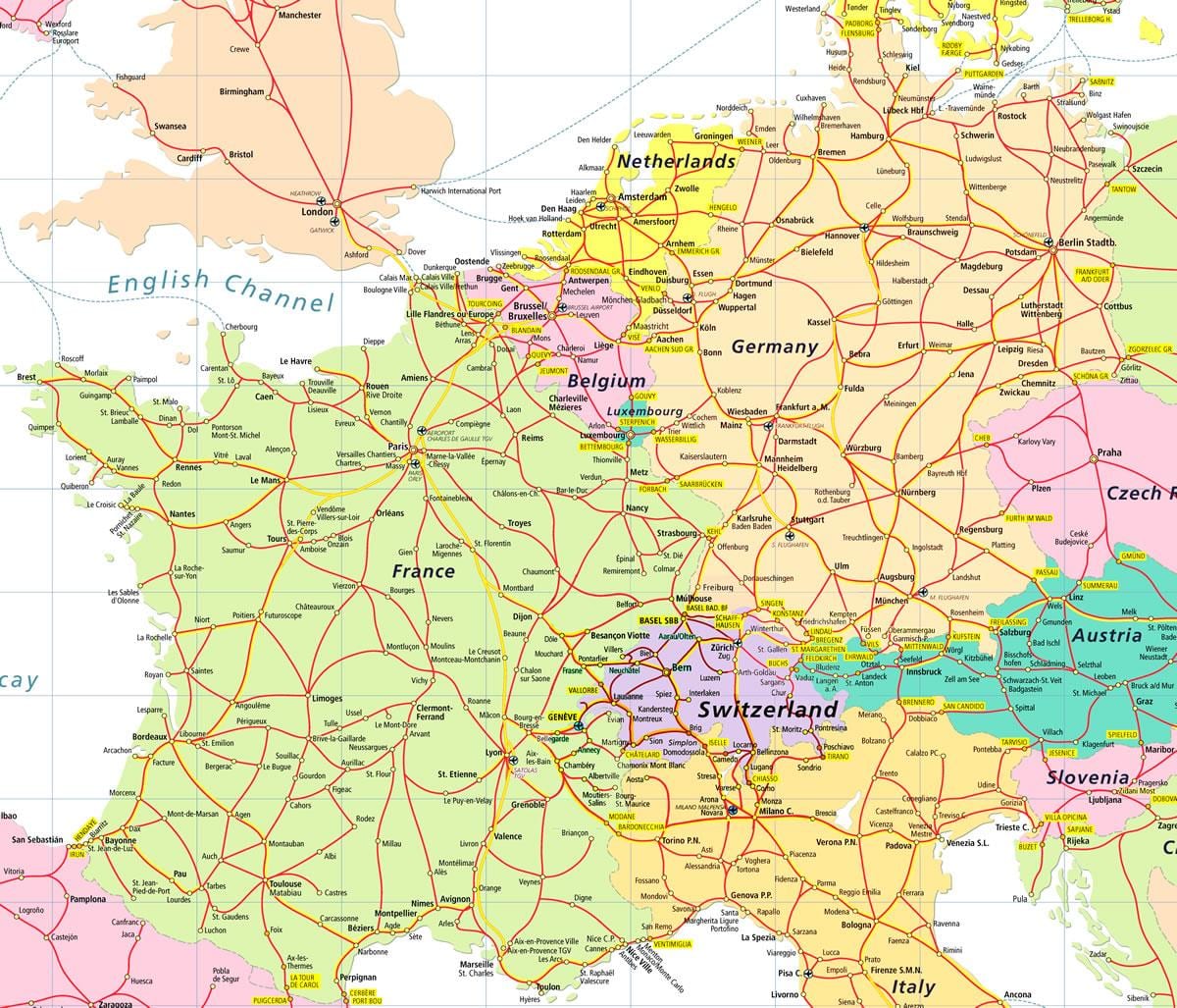 карта на eurail мапата швајцарија