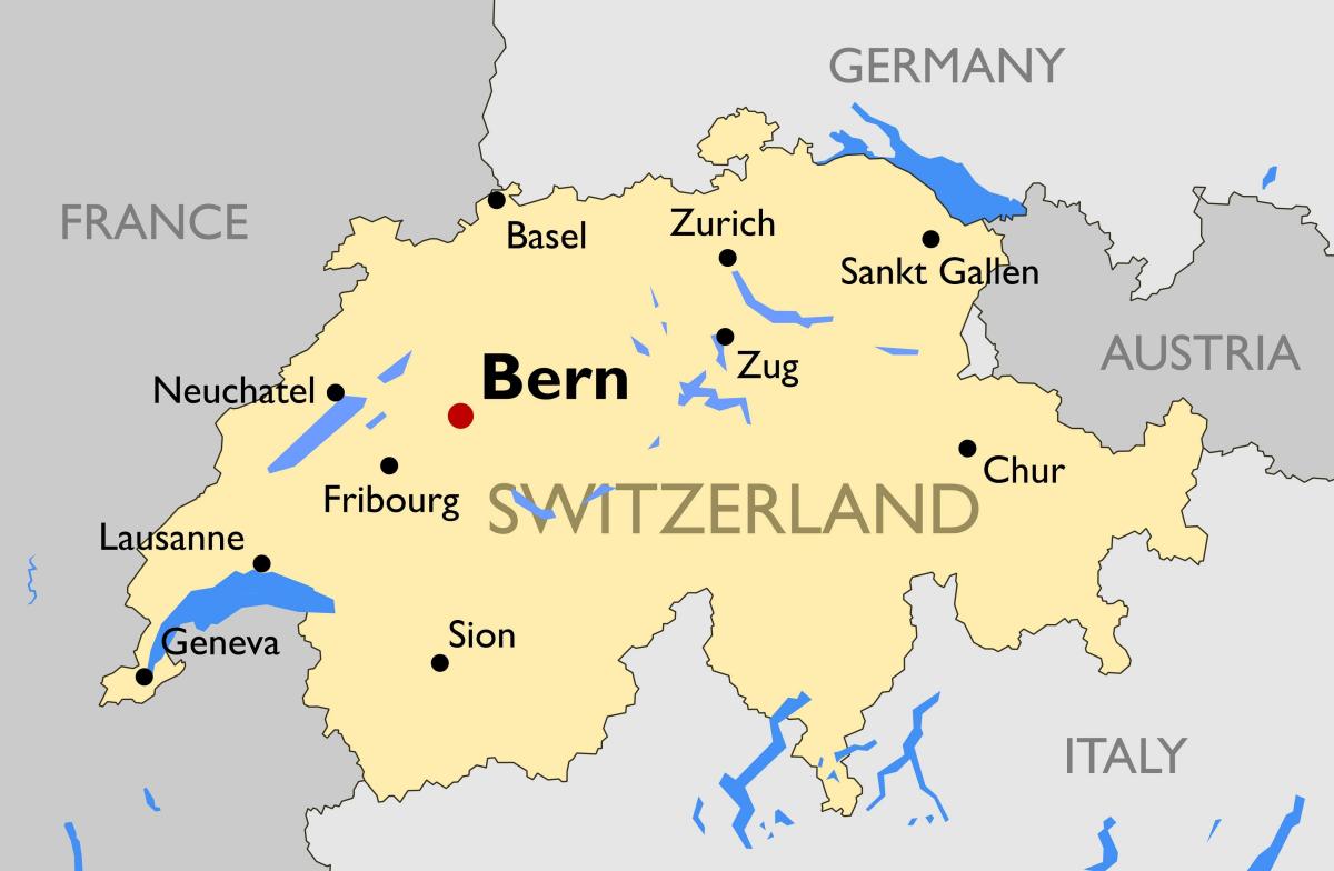 карта на швајцарија со главните градови