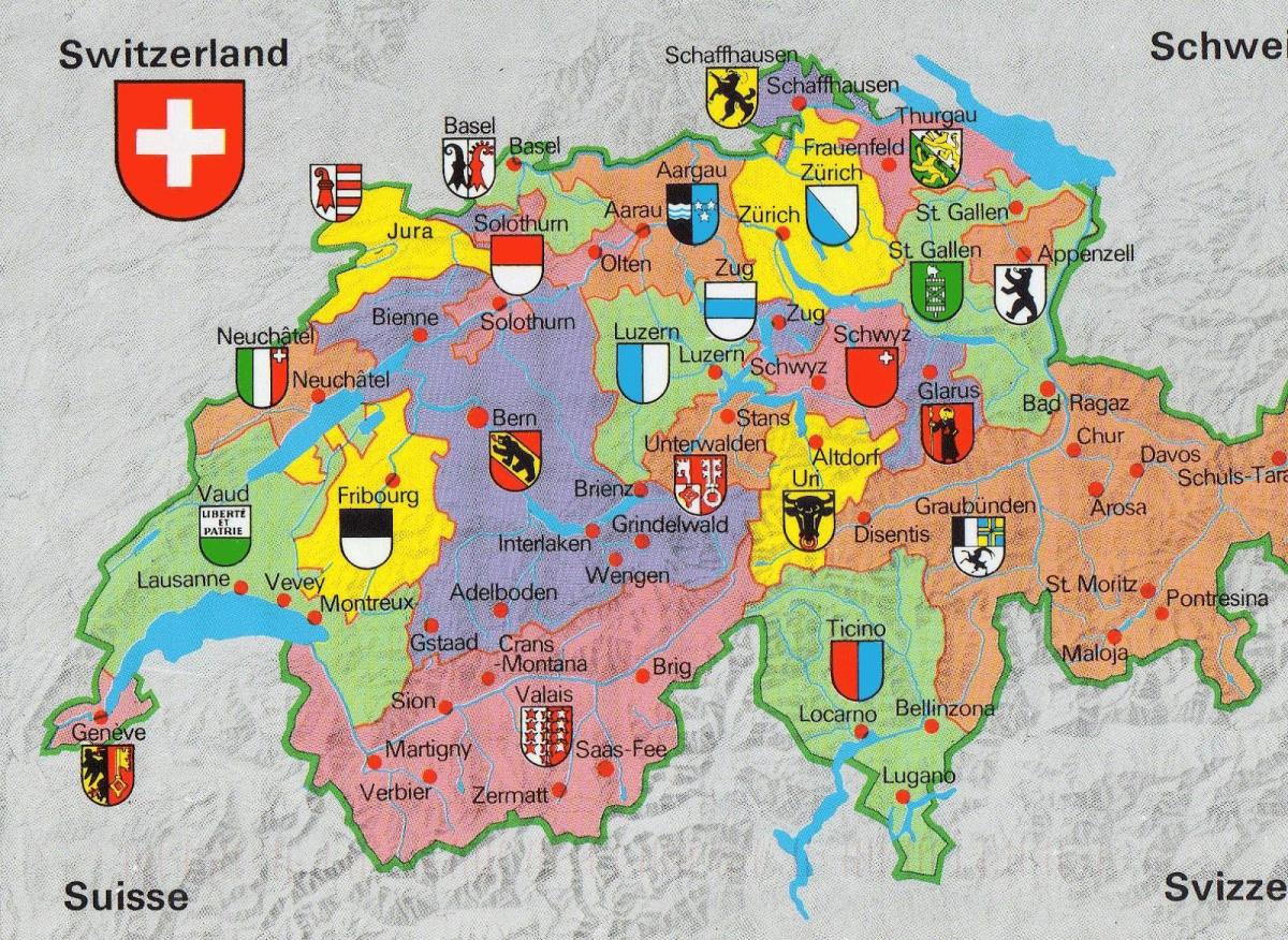 карта на швајцарија со туристички атракции