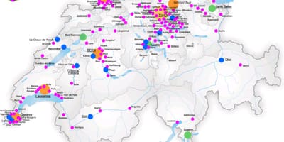Швајцарија мапата со главните градови
