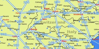 Карта на швајцарија мапата со растојанија